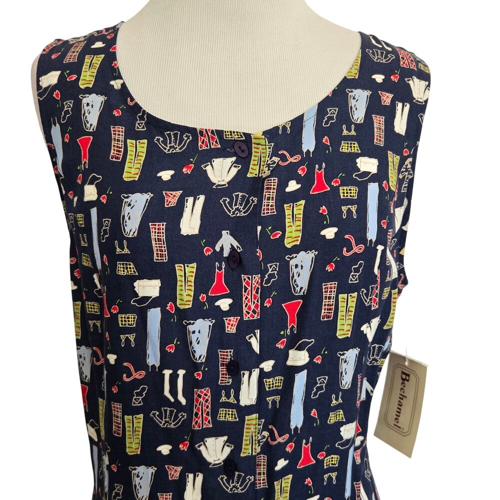 Vintage Deadstock Novelty Print Shirt Dress Maxi Shopping Sewing Women Medium